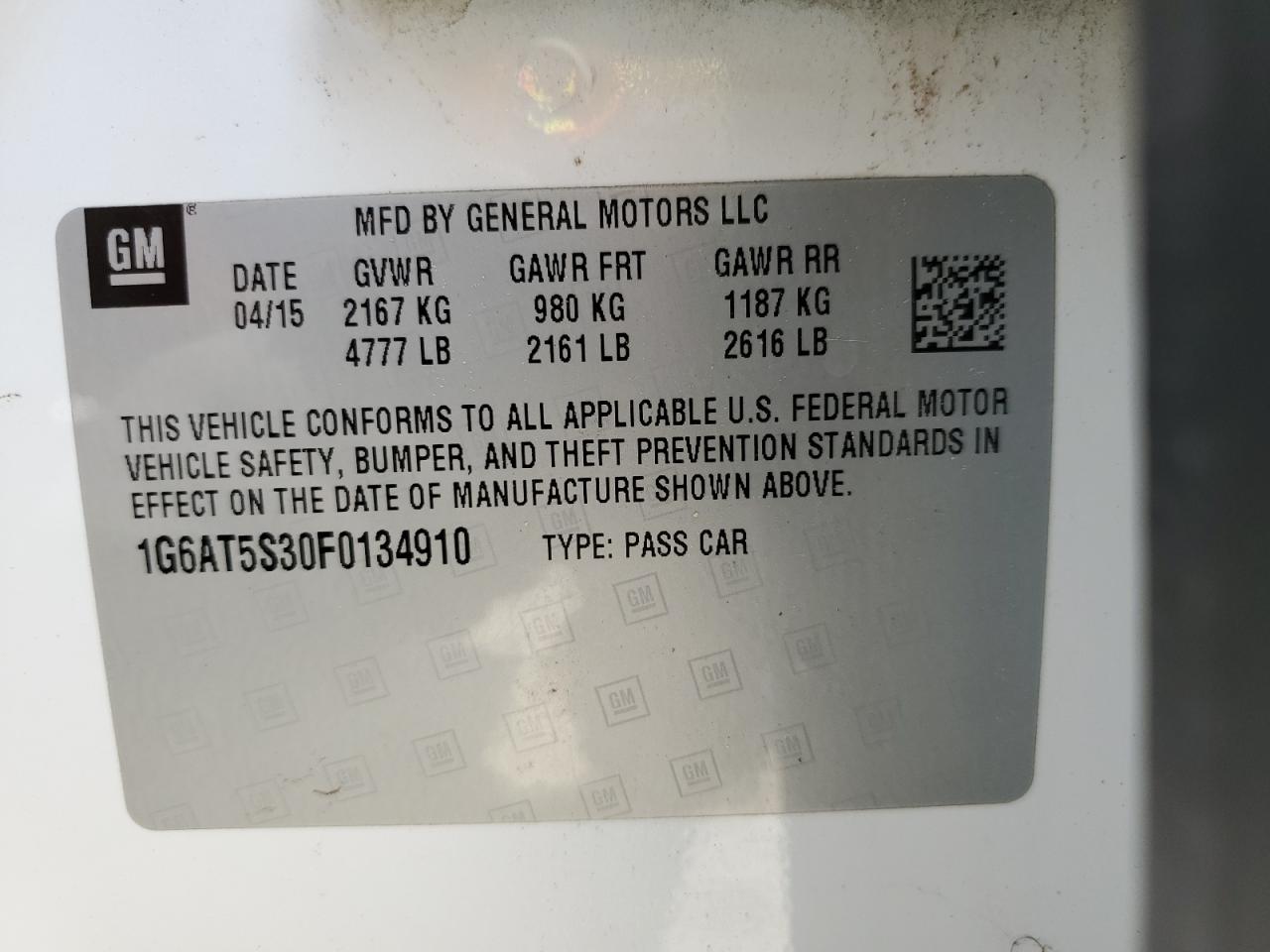 1G6AT5S30F0134910 2015 Cadillac Cts Premium Collection