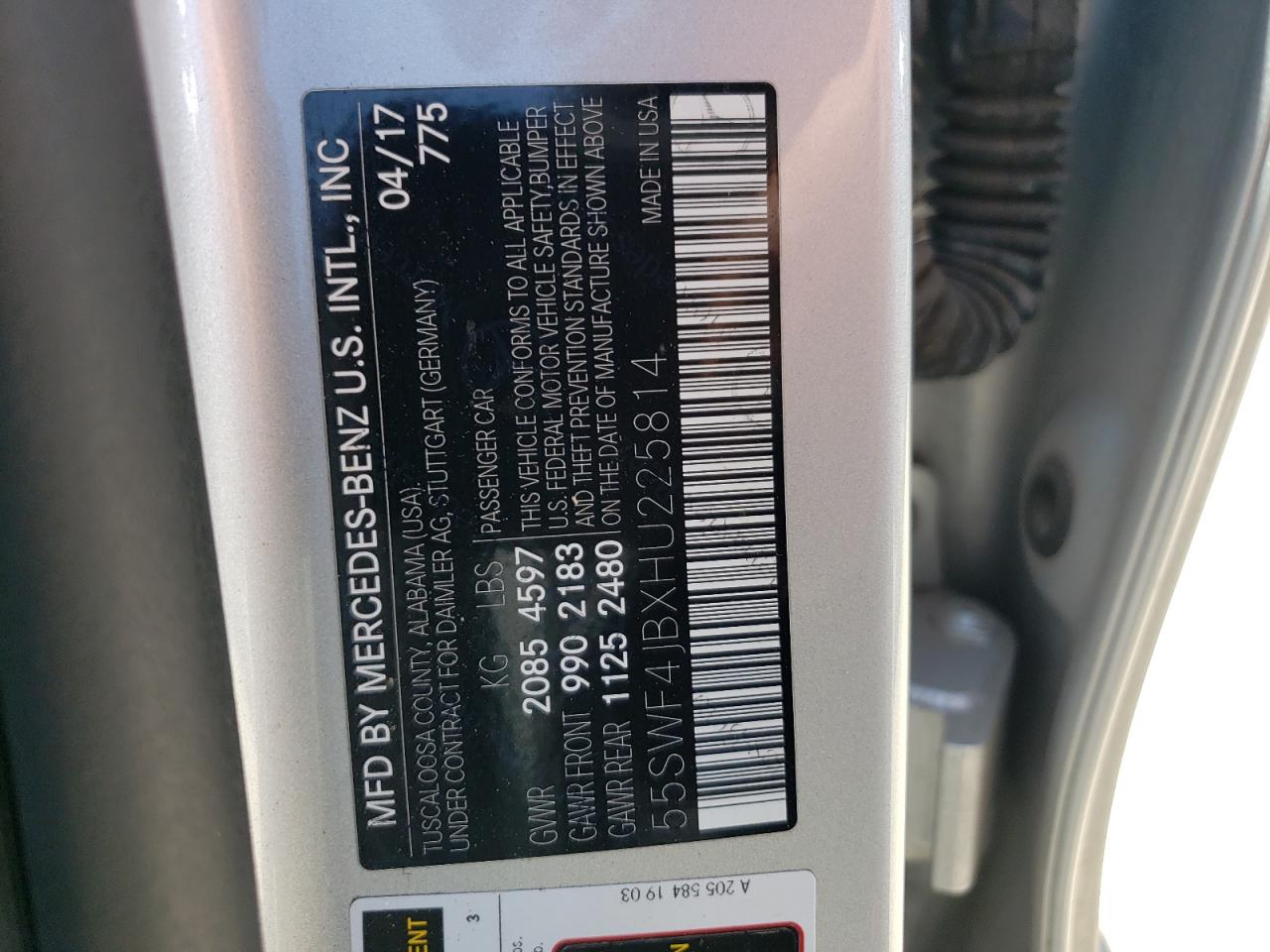 55SWF4JBXHU225814 2017 Mercedes-Benz C 300