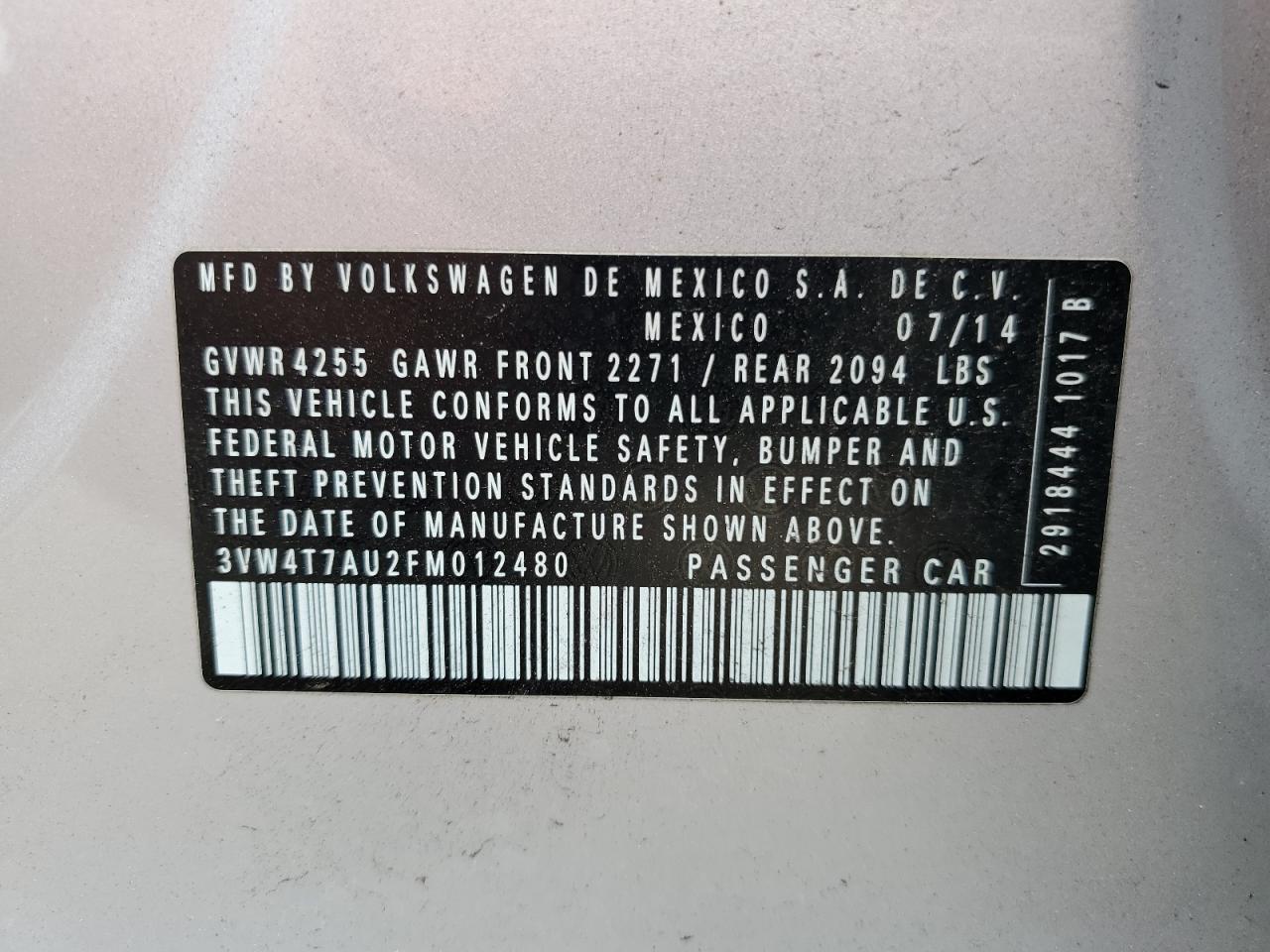 3VW4T7AU2FM012480 2015 Volkswagen Gti