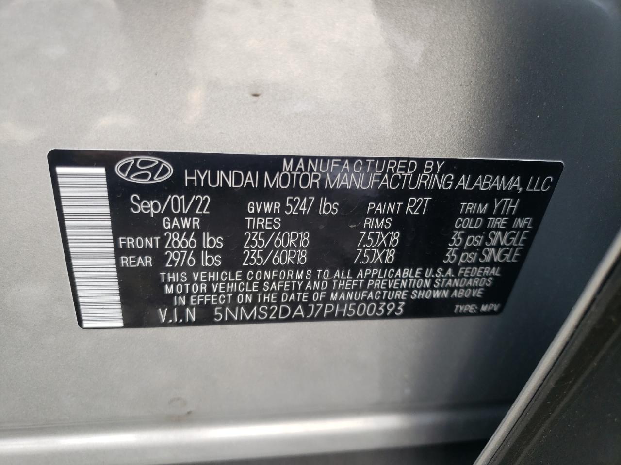 5NMS2DAJ7PH500393 2023 Hyundai Santa Fe Sel