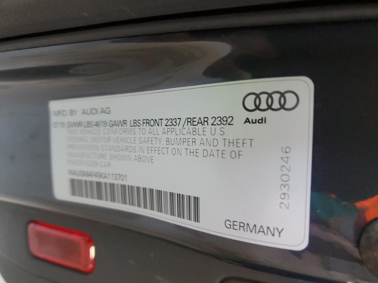 WAUGMAF45KA113701 2019 Audi A4 Premium