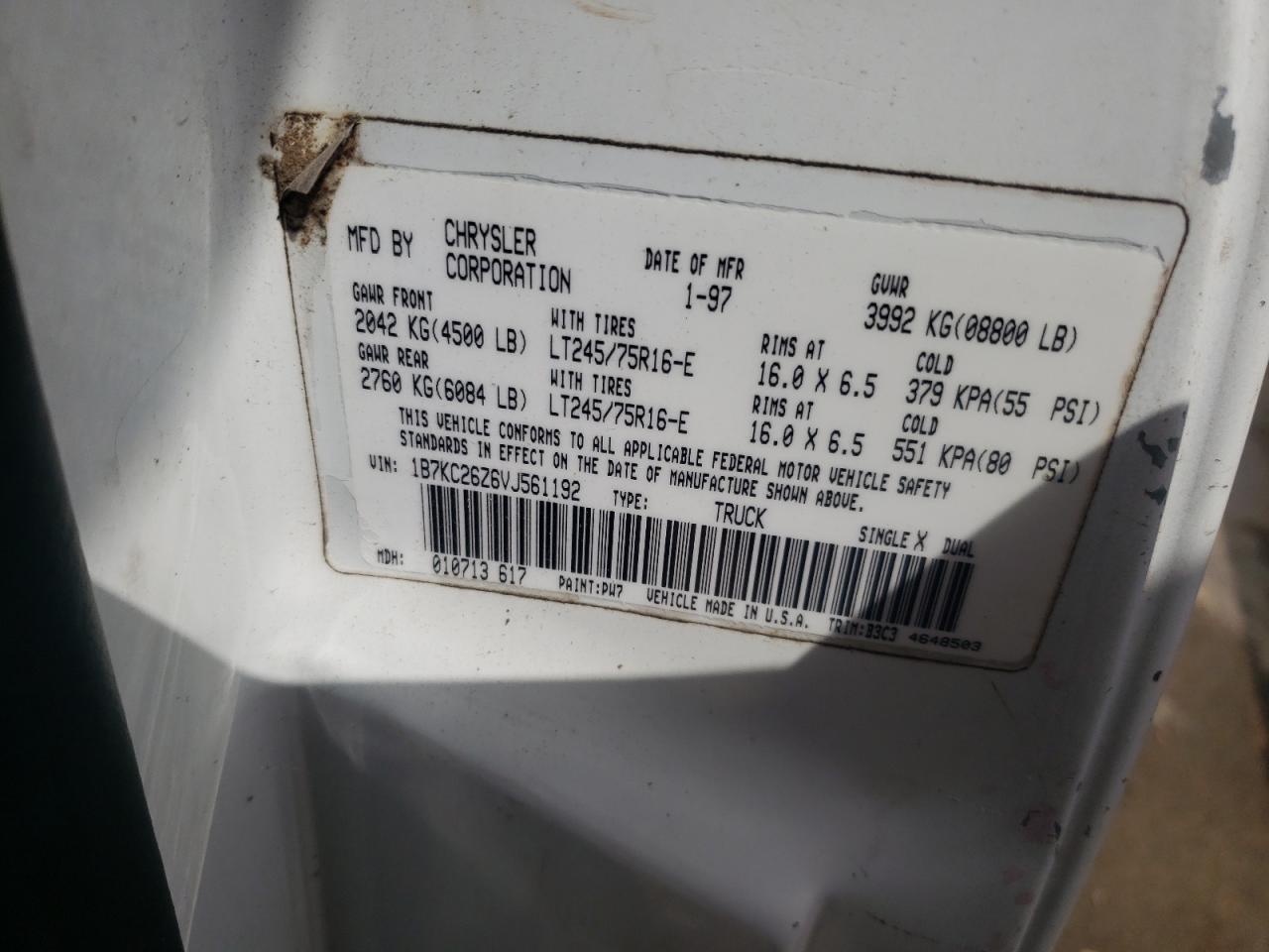 1B7KC26Z6VJ561192 1997 Dodge Ram 2500