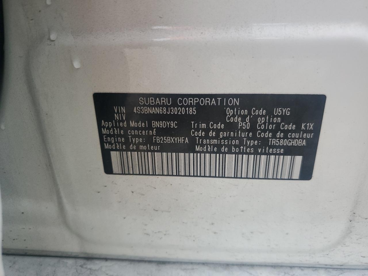 4S3BNAN68J3020185 2018 Subaru Legacy 2.5I Limited