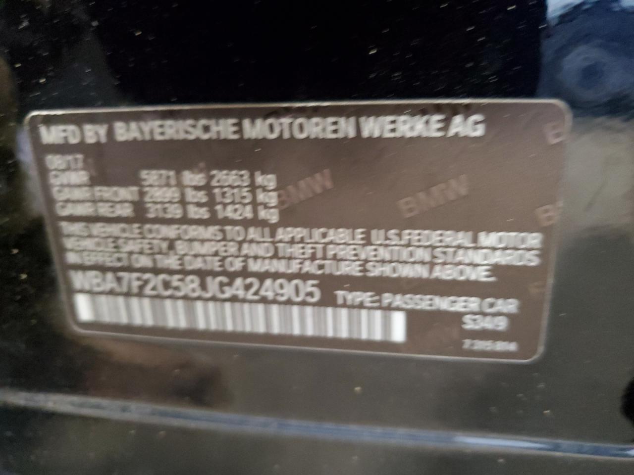 WBA7F2C58JG424905 2018 BMW 750 Xi