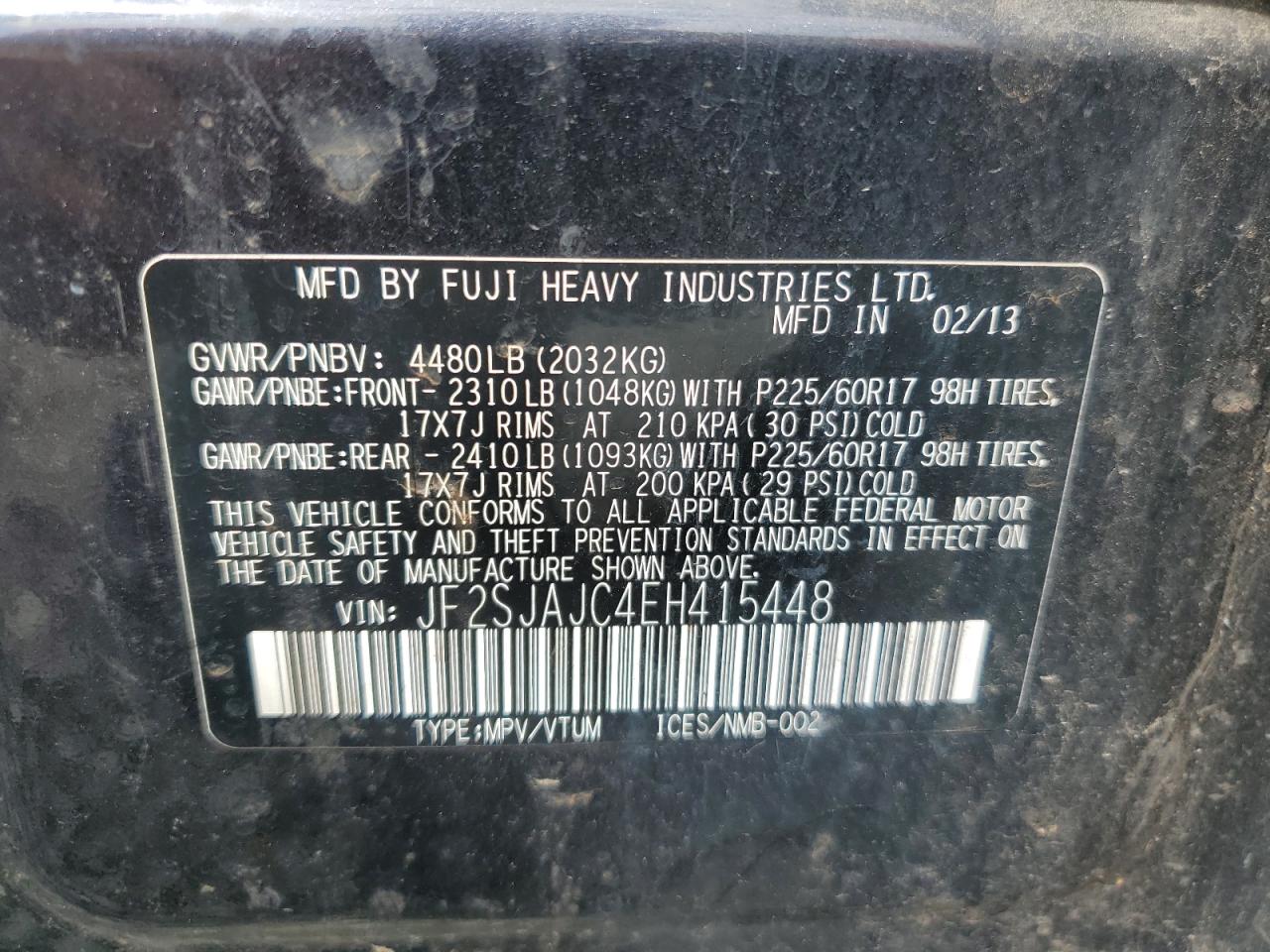 JF2SJAJC4EH415448 2014 Subaru Forester 2.5I Limited