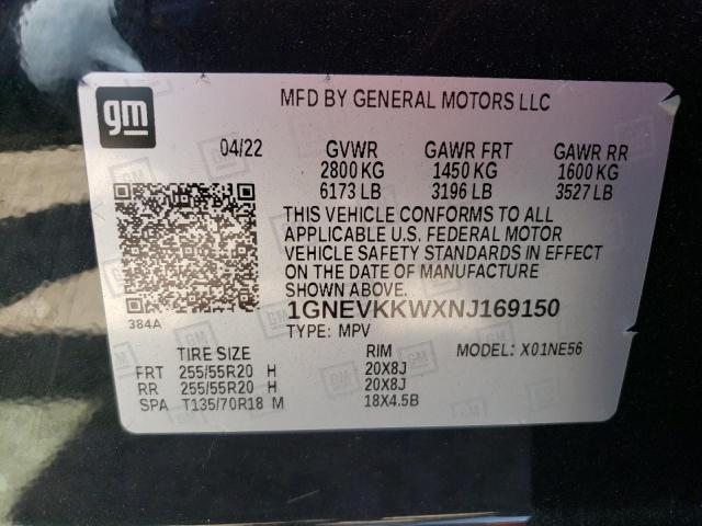 2022 Chevrolet Traverse Premier VIN: 1GNEVKKWXNJ169150 Lot: 58476994