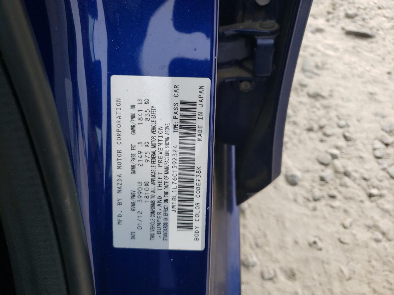 JM1BL1L76C1592324 2012 Mazda 3 I