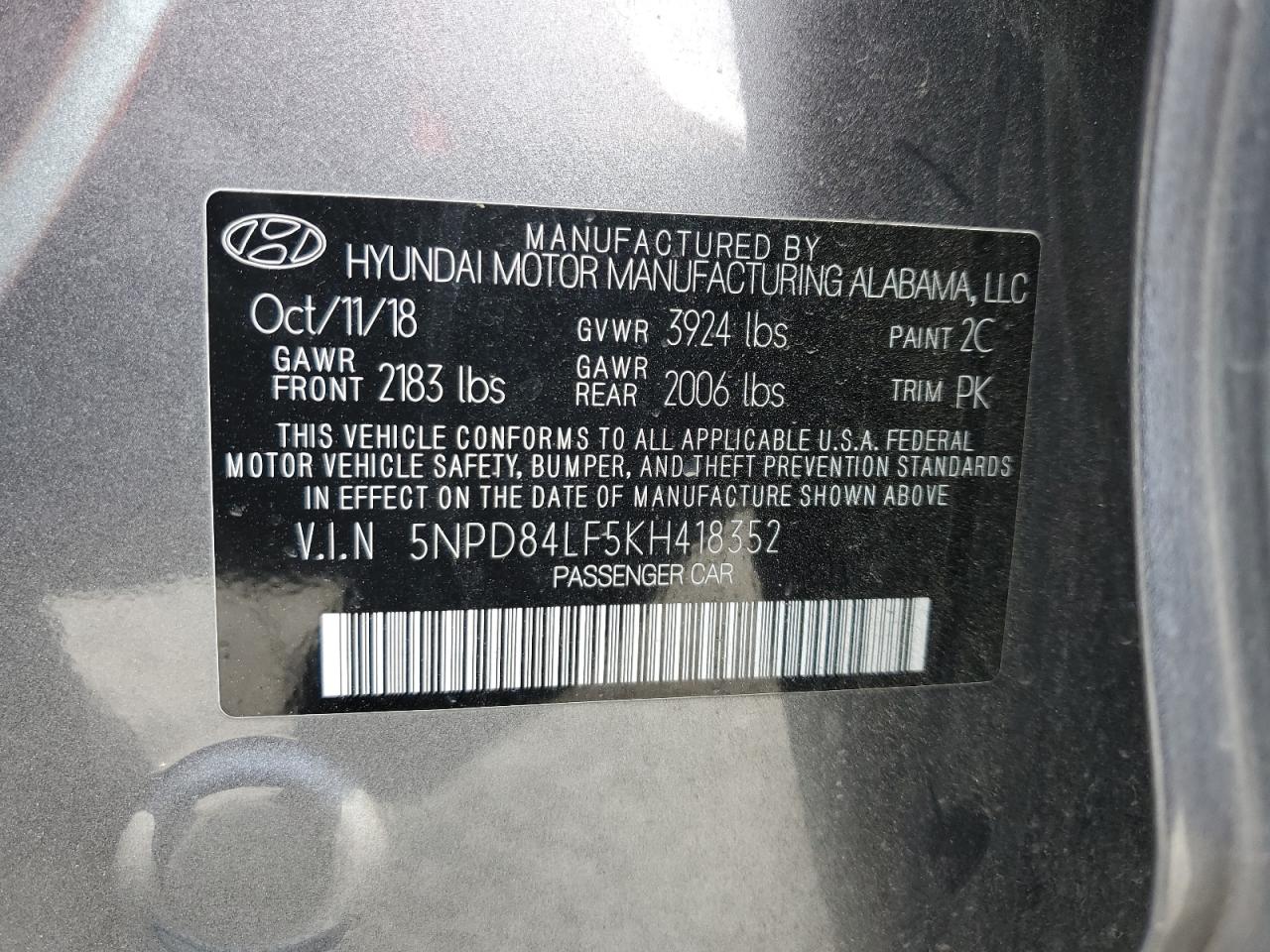 5NPD84LF5KH418352 2019 Hyundai Elantra Sel
