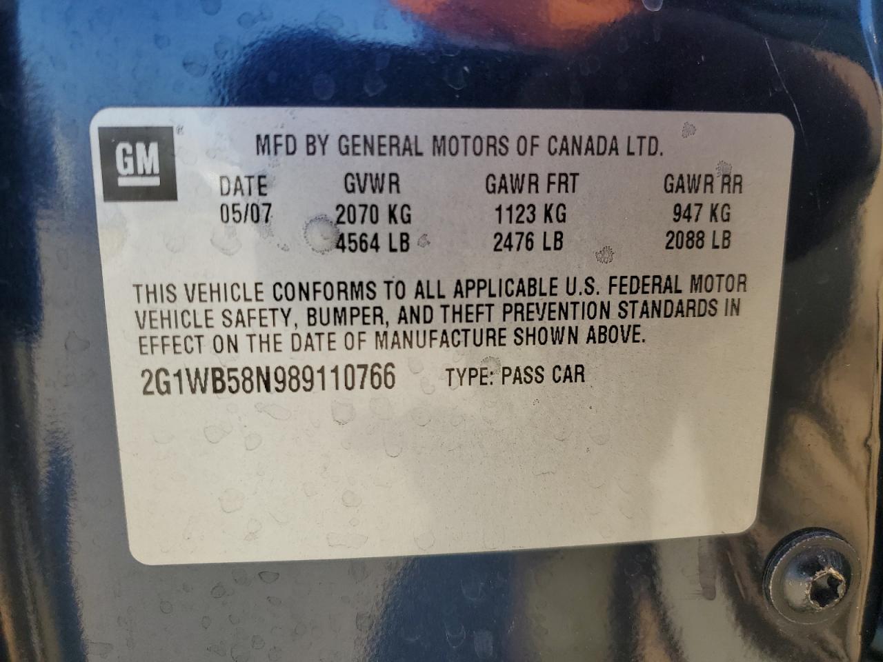 2G1WB58N989110766 2008 Chevrolet Impala Ls