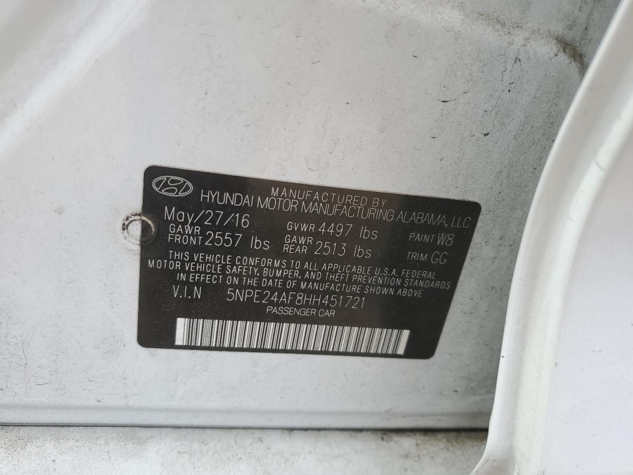 5NPE24AF8HH451721 2017 Hyundai Sonata Se