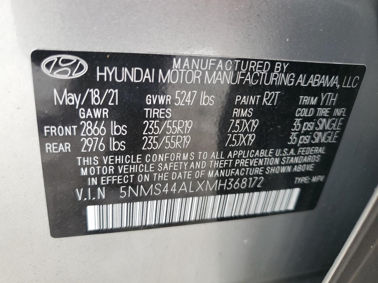 5NMS44ALXMH368172 2021 Hyundai Santa Fe Limited