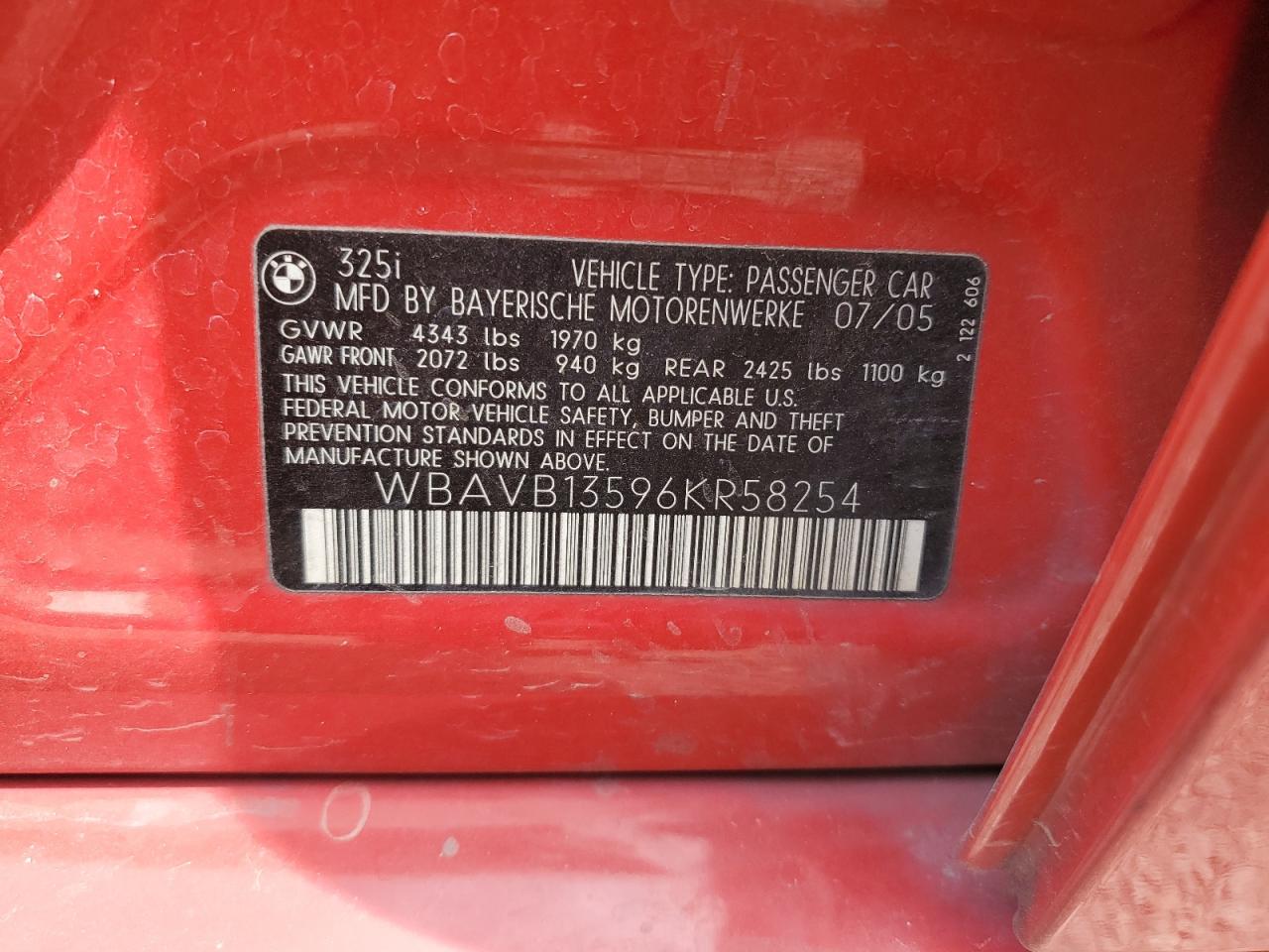 WBAVB13596KR58254 2006 BMW 325 I