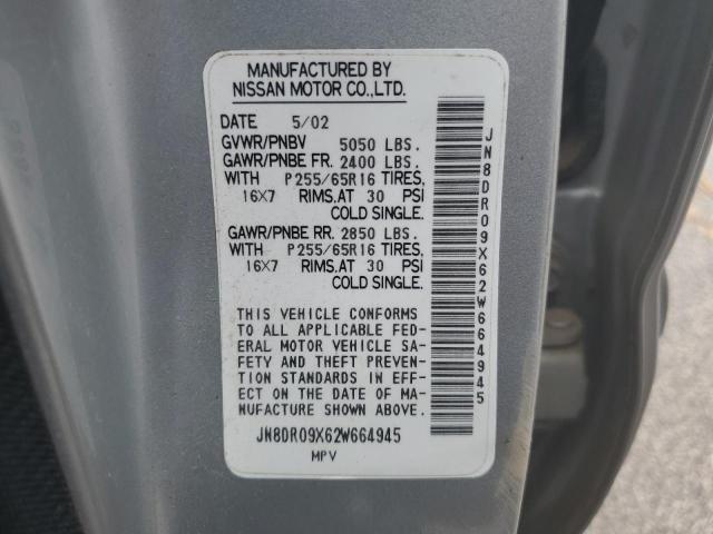 2002 Nissan Pathfinder Le VIN: JN8DR09X62W664945 Lot: 58650014