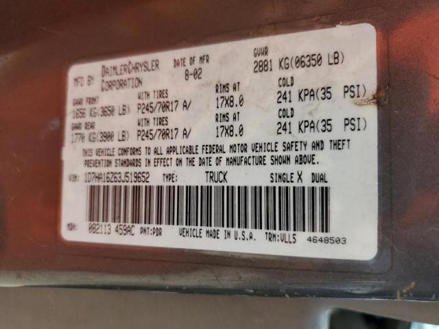 2003 Dodge Ram 1500 St VIN: 1D7HA16Z63J519652 Lot: 61146194