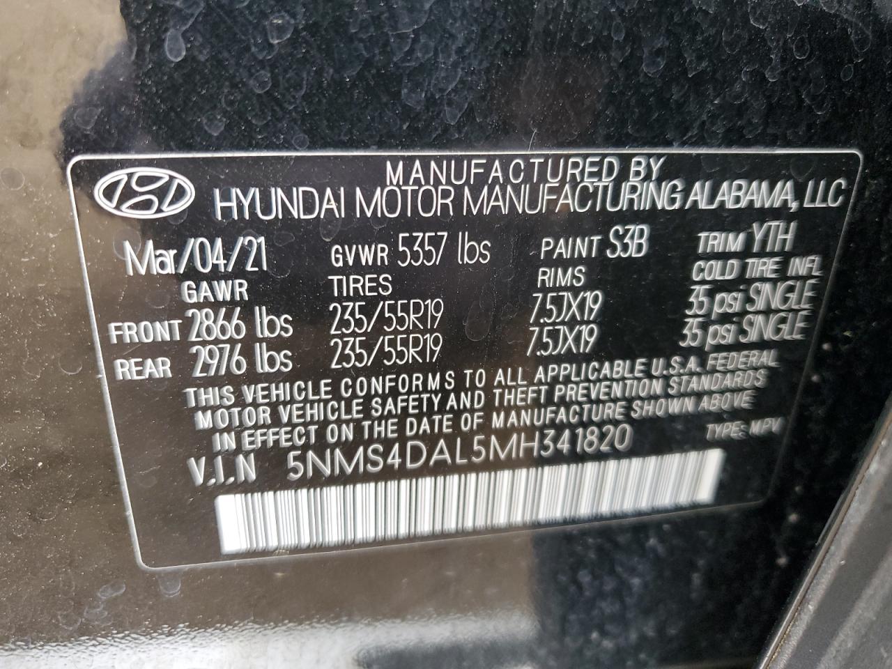 5NMS4DAL5MH341820 2021 Hyundai Santa Fe Limited