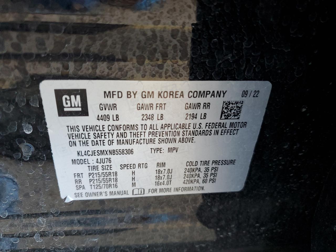 KL4CJESMXNB558306 2022 Buick Encore Preferred