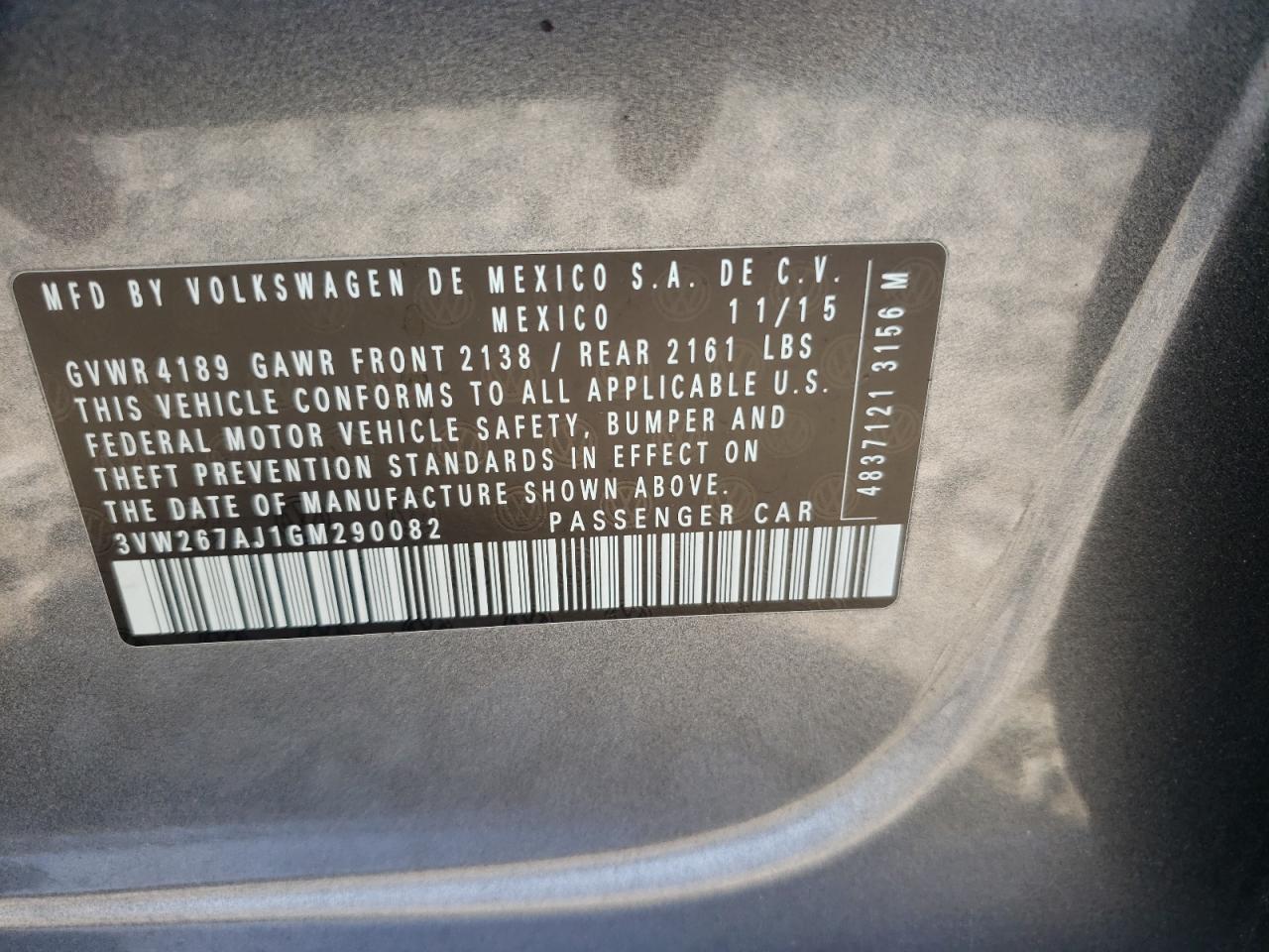 3VW267AJ1GM290082 2016 Volkswagen Jetta S