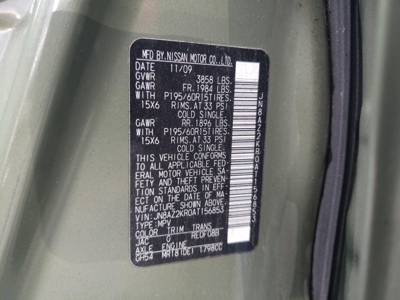 JN8AZ2KR0AT156853 2010 Nissan Cube Base