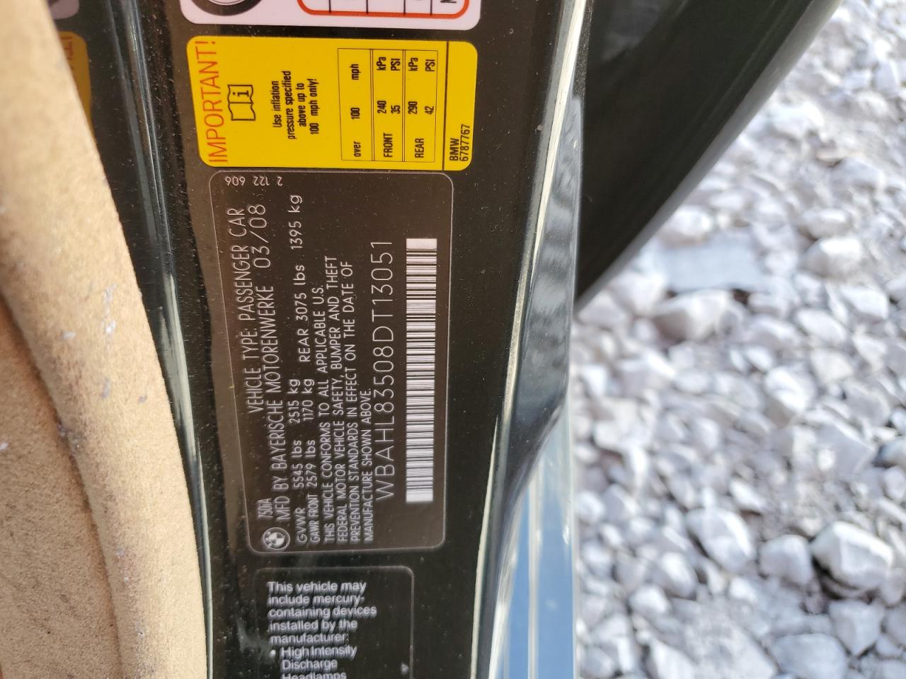 WBAHL83508DT13051 2008 BMW 750 I