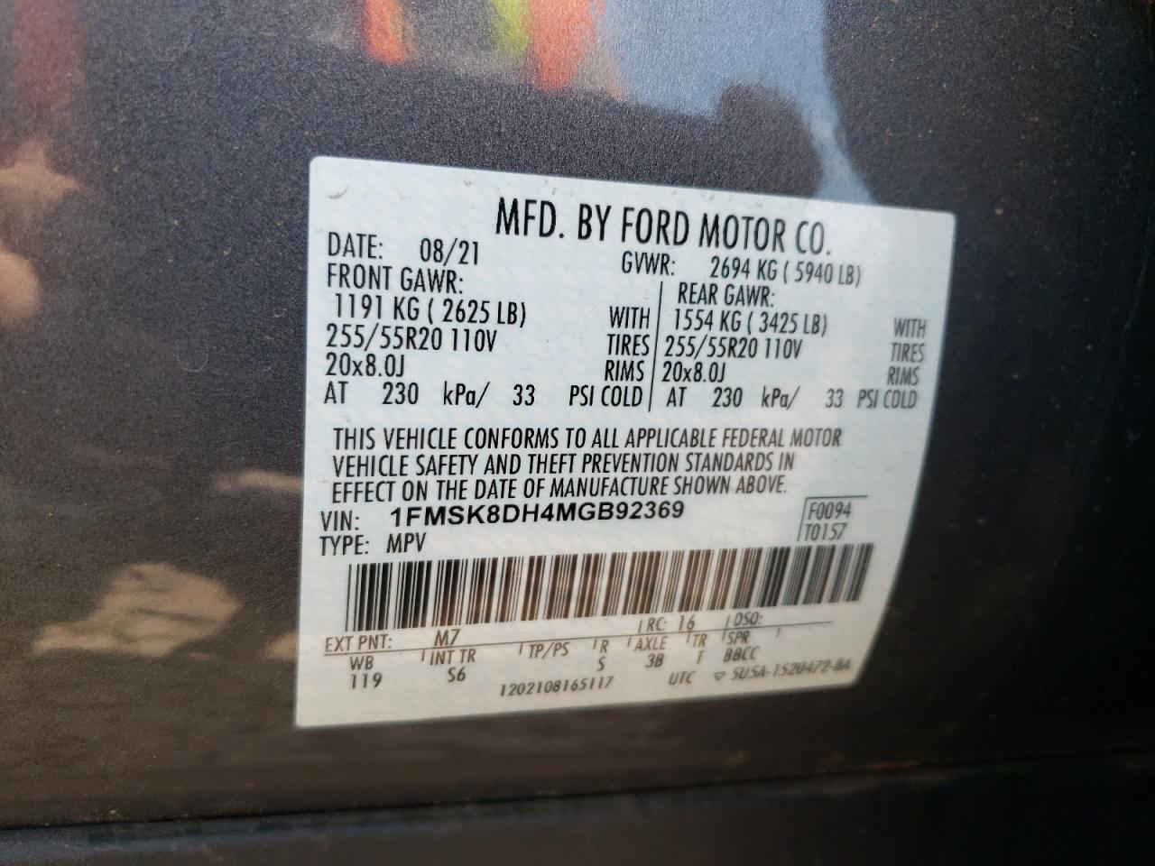 1FMSK8DH4MGB92369 2021 Ford Explorer Xlt