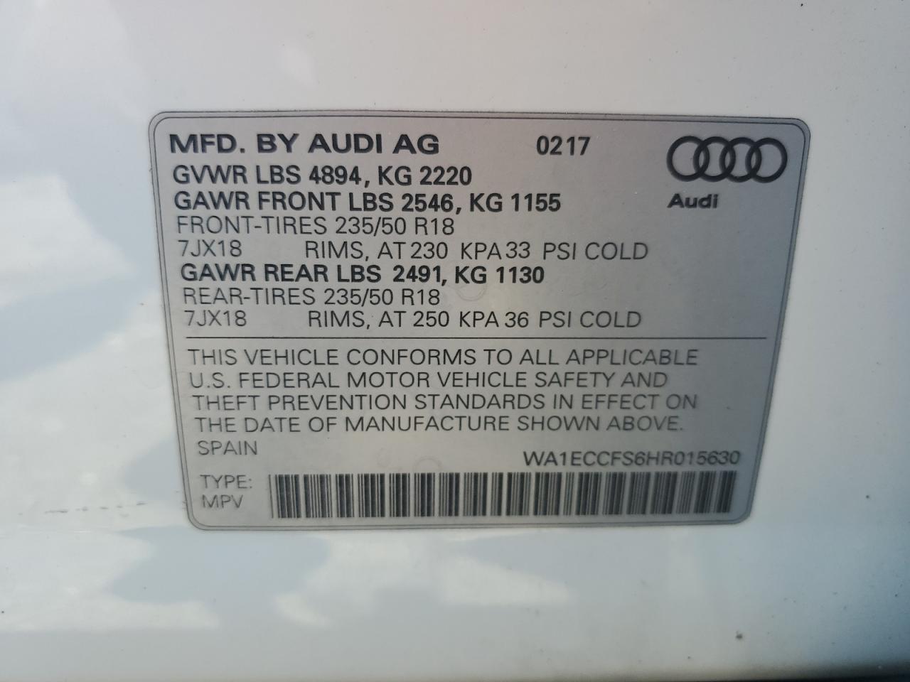 WA1ECCFS6HR015630 2017 Audi Q3 Premium