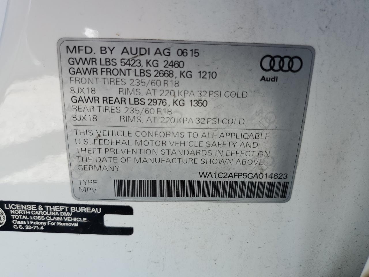 WA1C2AFP5GA014623 2016 Audi Q5 Premium