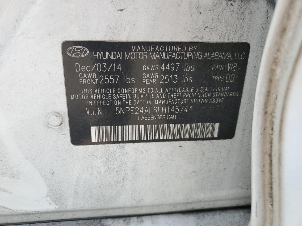 5NPE24AF6FH145744 2015 Hyundai Sonata Se