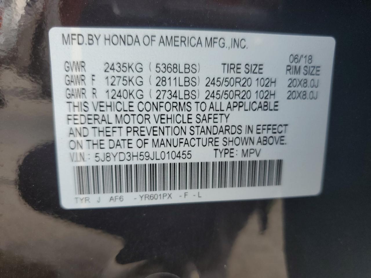 5J8YD3H59JL010455 2018 Acura Mdx Technology