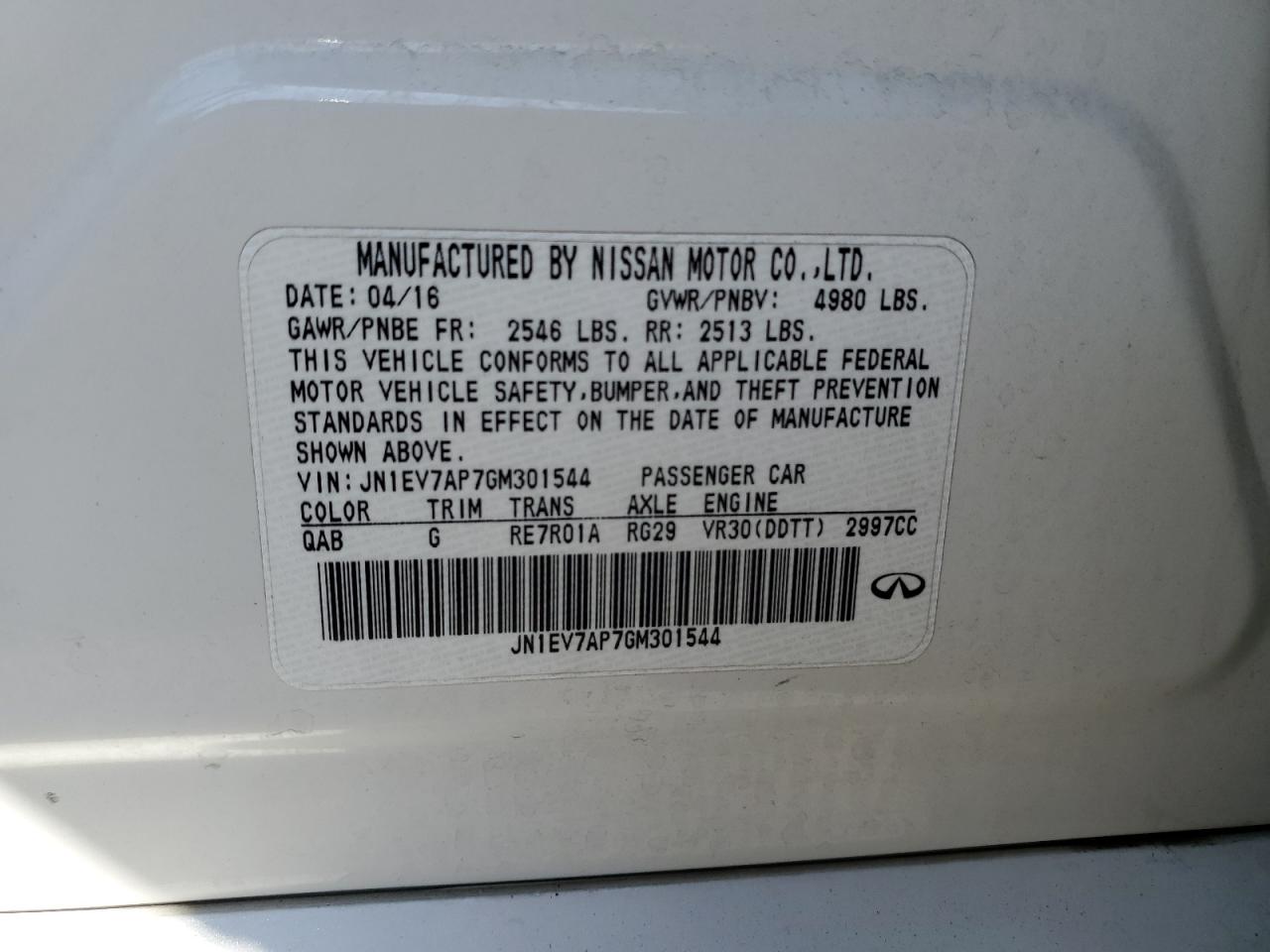 JN1EV7AP7GM301544 2016 Infiniti Q50 Premium