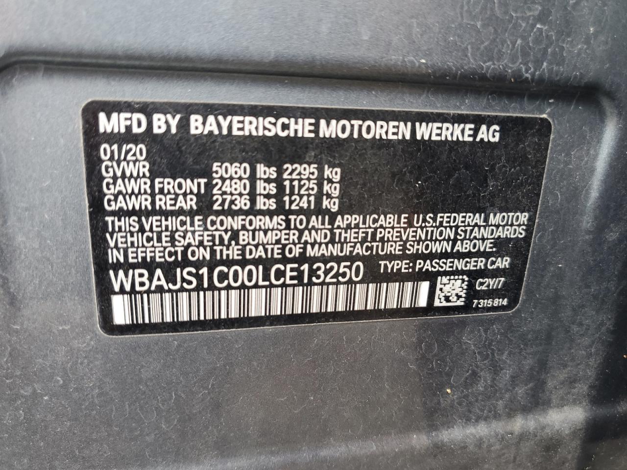 WBAJS1C00LCE13250 2020 BMW 540 I