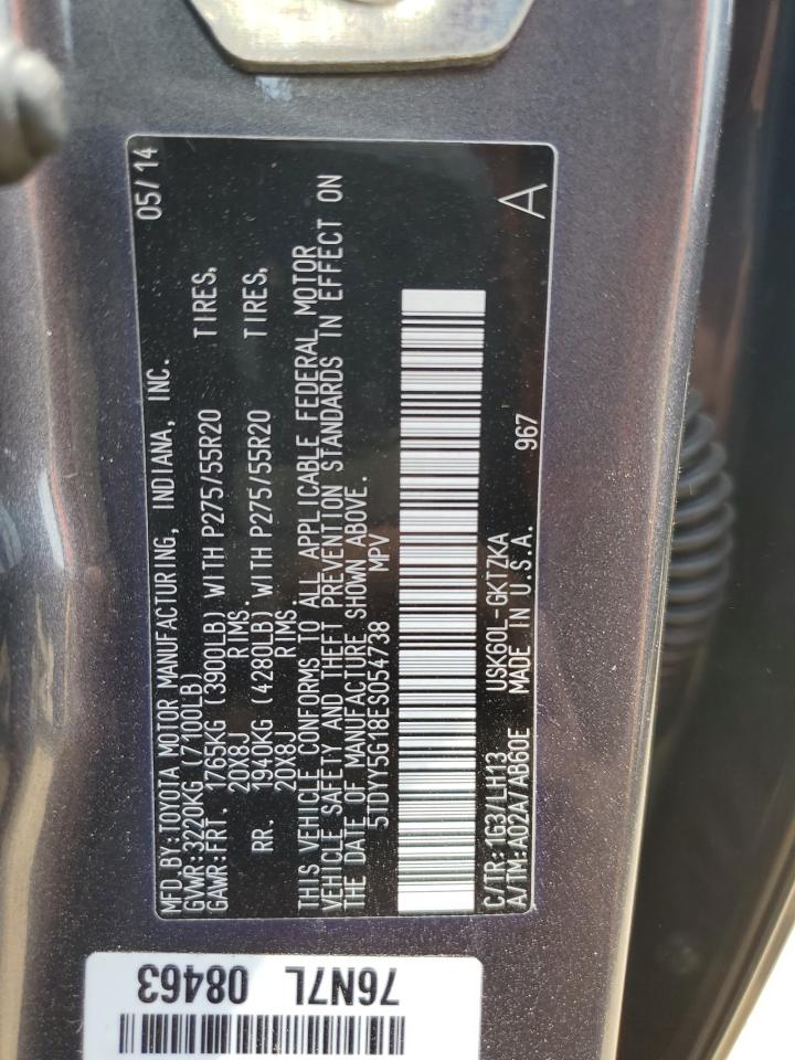 5TDYY5G18ES054738 2014 Toyota Sequoia Platinum