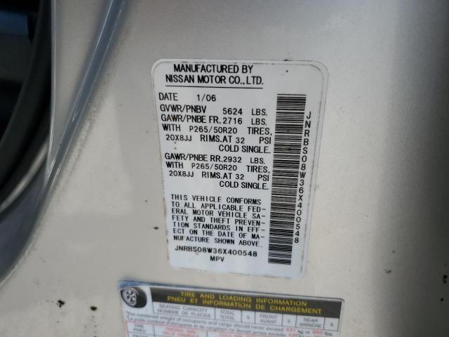 2006 Infiniti Fx45 VIN: JNRBS08W36X400548 Lot: 58674244