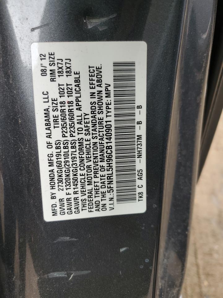 5FNRL5H96CB140901 2012 Honda Odyssey Touring