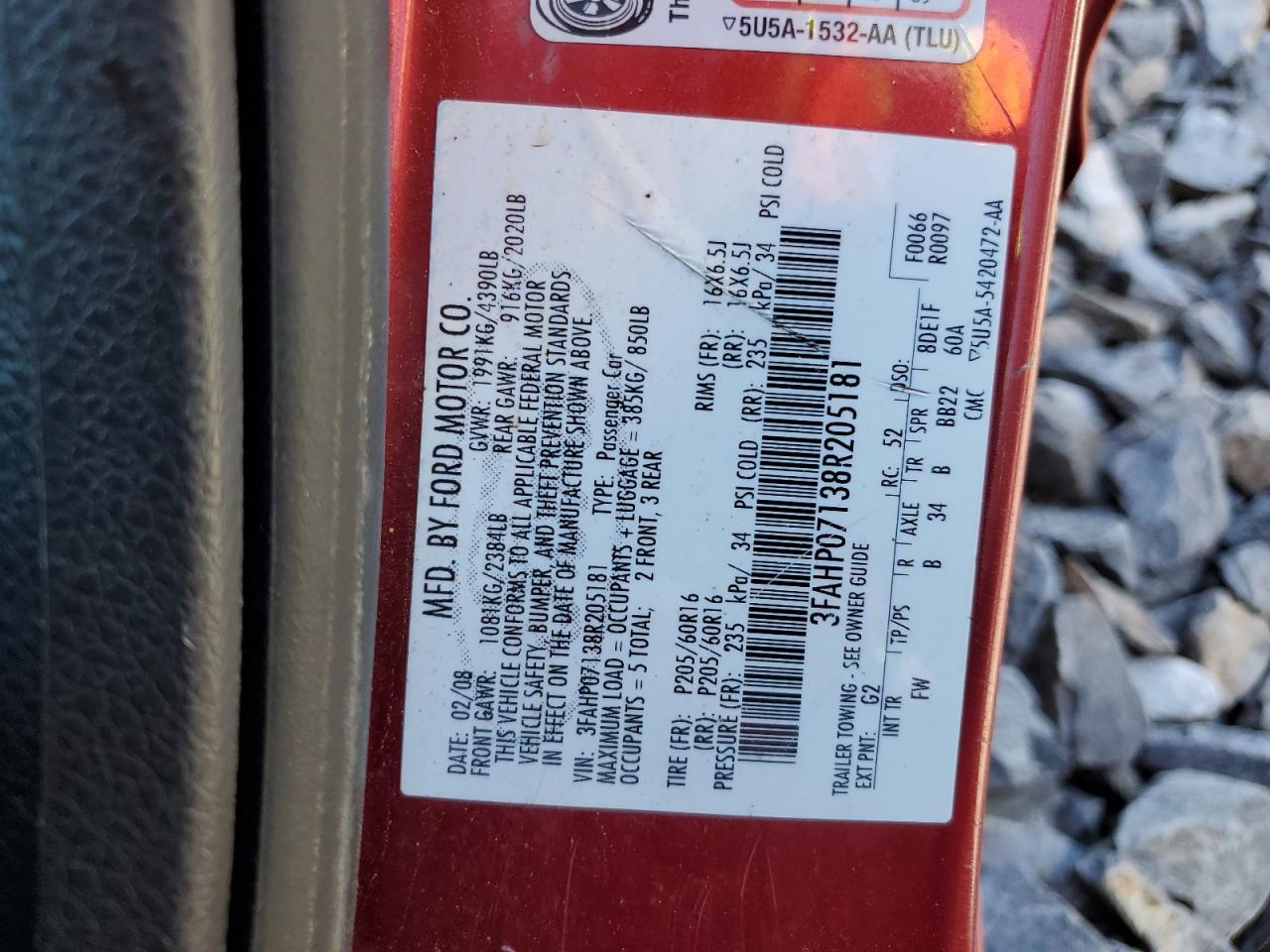 3FAHP07138R205181 2007 Ford Fusion Se