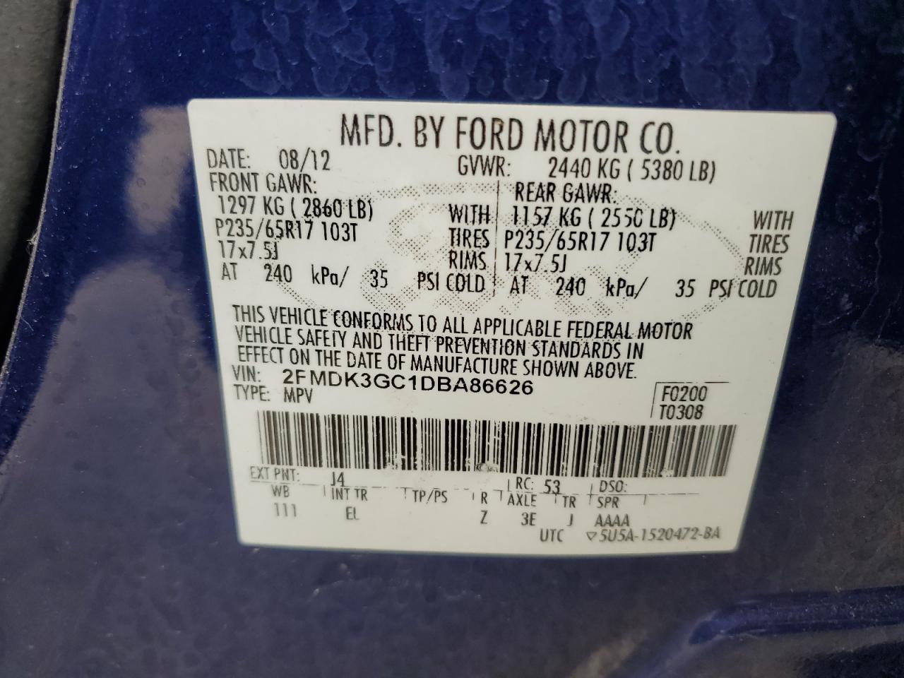 2FMDK3GC1DBA86626 2013 Ford Edge Se