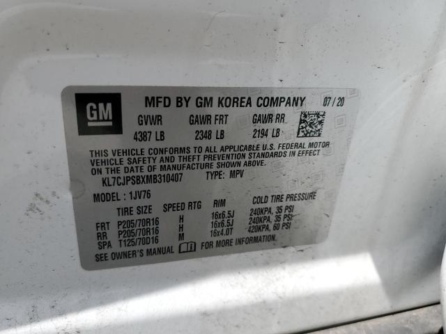 2021 Chevrolet Trax 1Lt VIN: KL7CJPSBXMB310407 Lot: 60623634