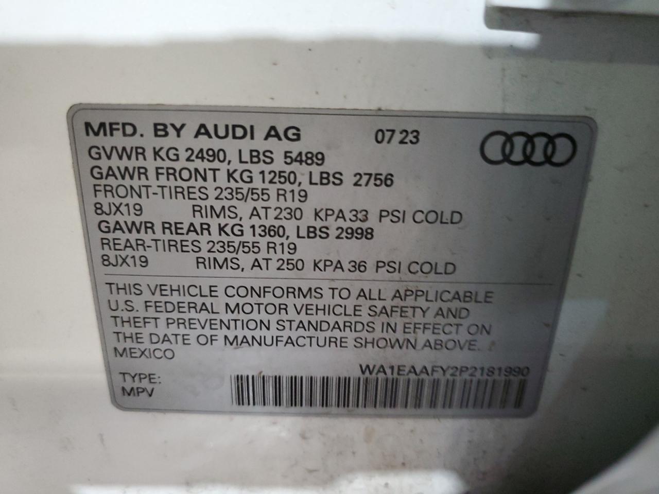 WA1EAAFY2P2181990 2023 Audi Q5 Premium Plus 45