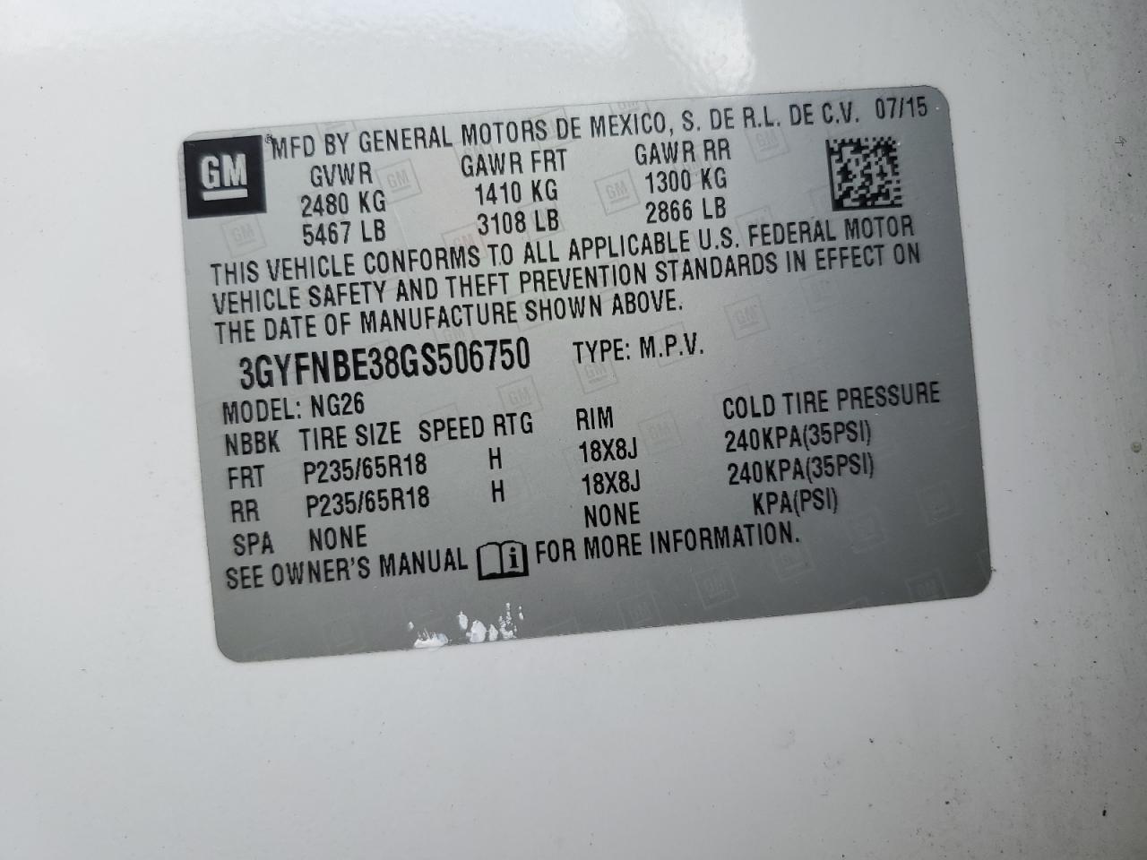 3GYFNBE38GS506750 2016 Cadillac Srx Luxury Collection