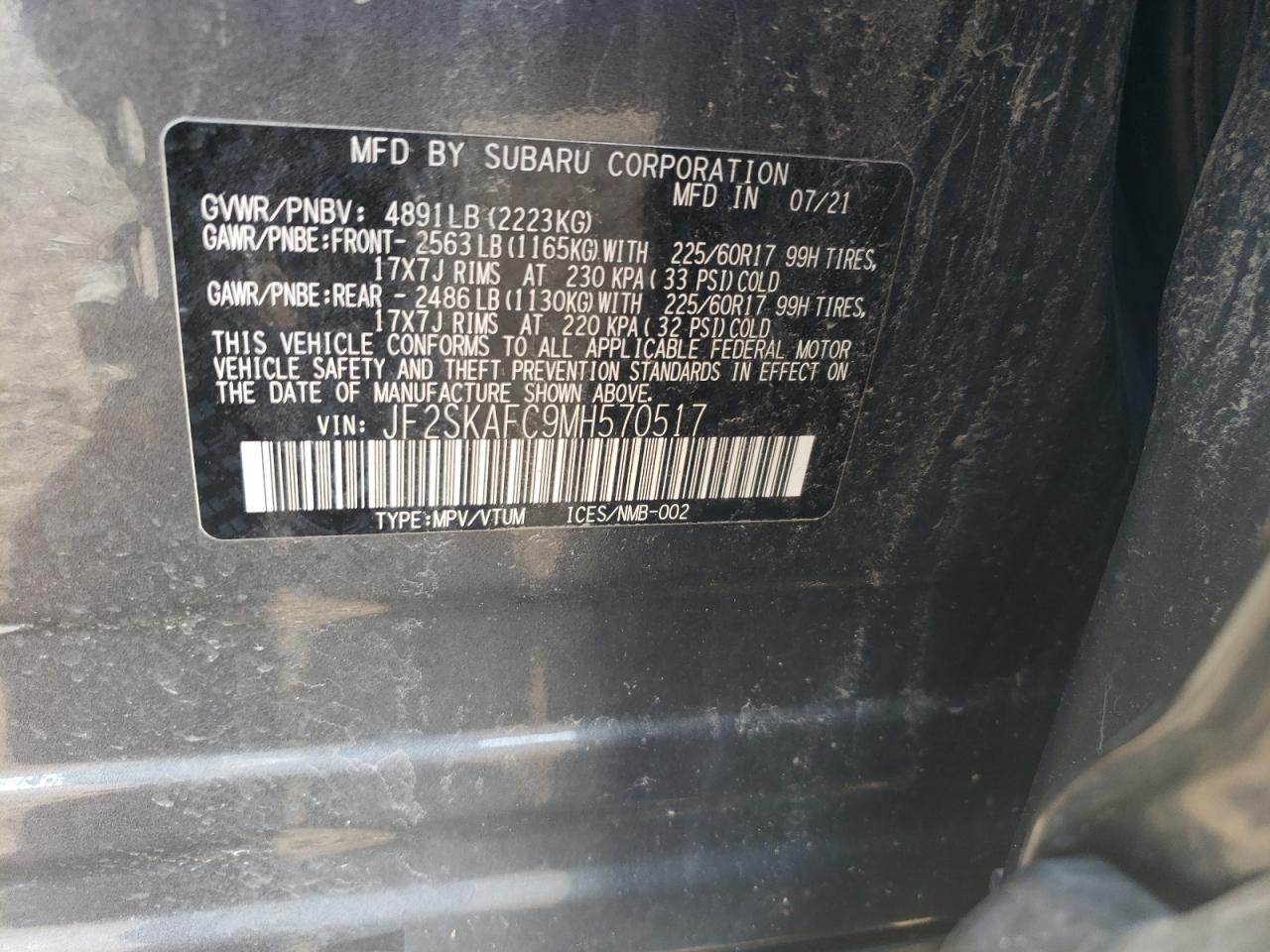 JF2SKAFC9MH570517 2021 Subaru Forester Premium