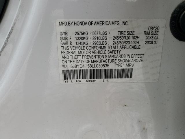2020 Acura Mdx Technology VIN: 5J8YD4H58LL039535 Lot: 59176264