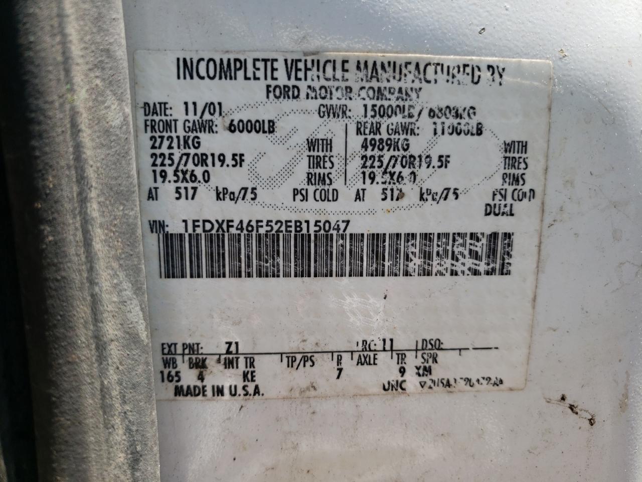 1FDXF46F52EB15047 2002 Ford F450 Super Duty