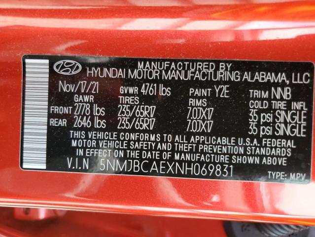 2022 Hyundai Tucson Sel VIN: 5NMJBCAEXNH069831 Lot: 58765694