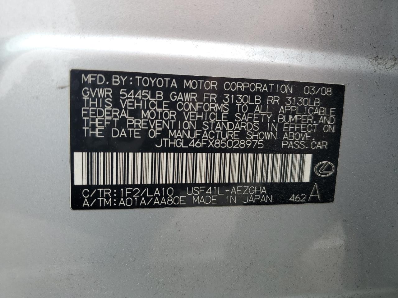 JTHGL46FX85028975 2008 Lexus Ls 460L