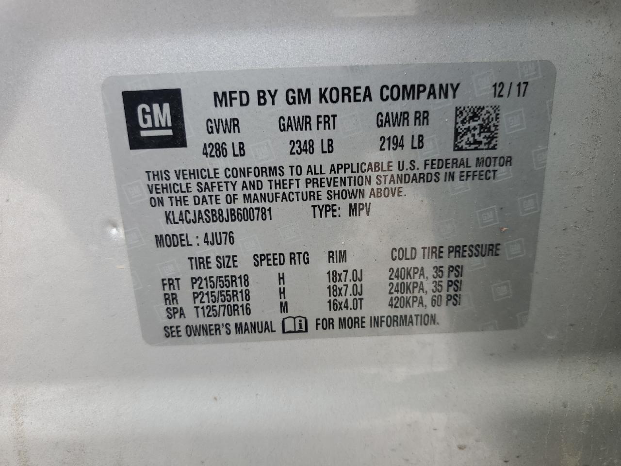 KL4CJASB8JB600781 2018 Buick Encore Preferred