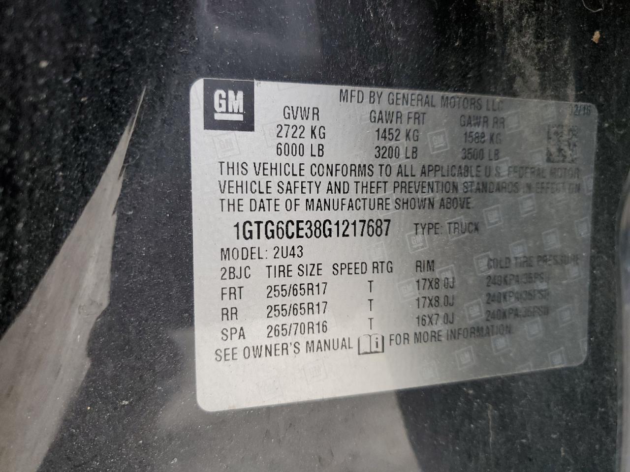 1GTG6CE38G1217687 2016 GMC Canyon Sle