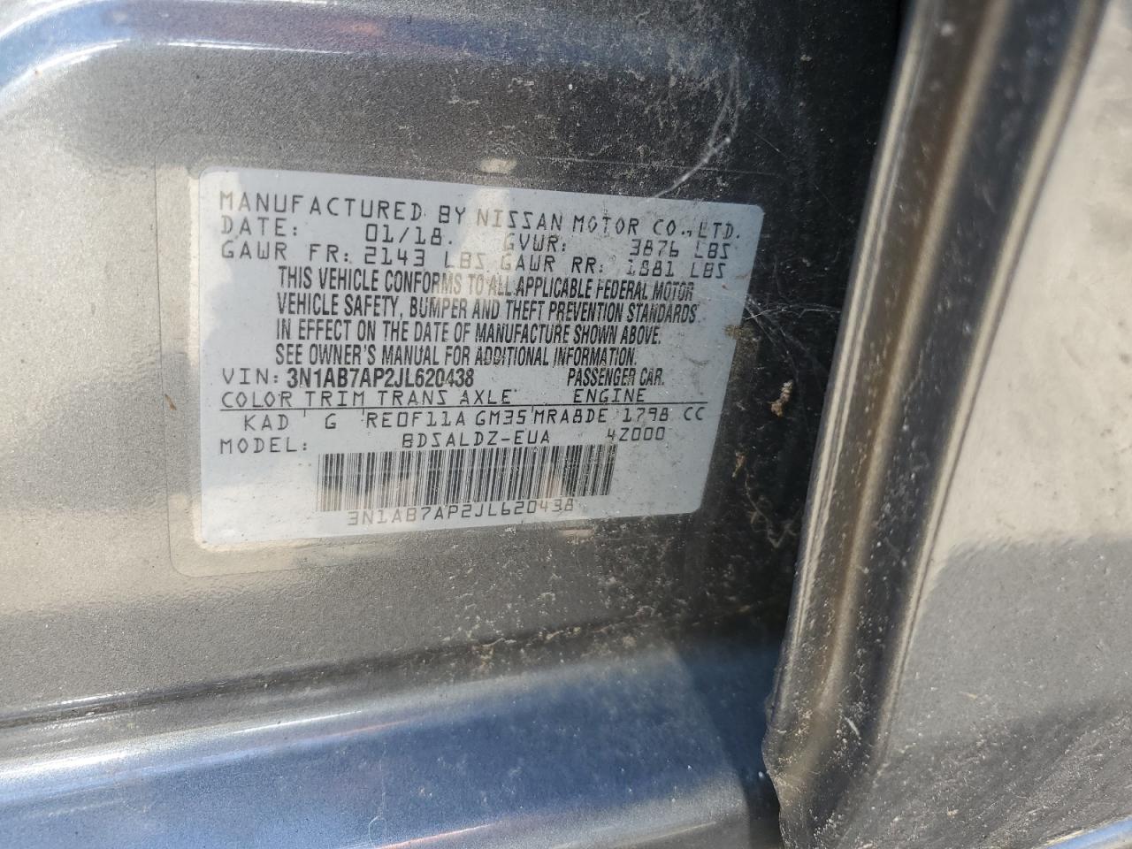 3N1AB7AP2JL620438 2018 Nissan Sentra S