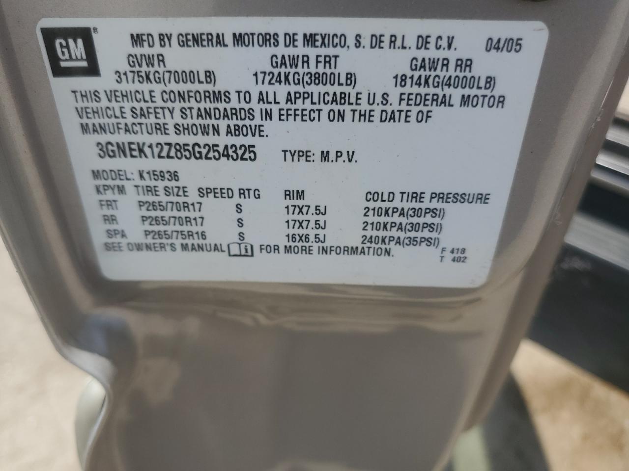 3GNEK12Z85G254325 2005 Chevrolet Avalanche K1500