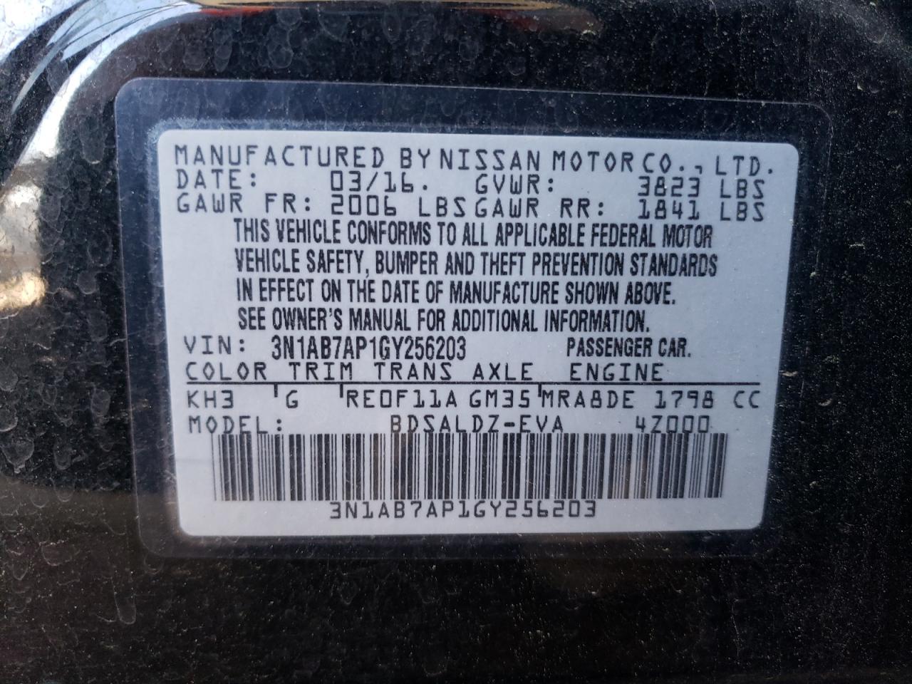 3N1AB7AP1GY256203 2016 Nissan Sentra S