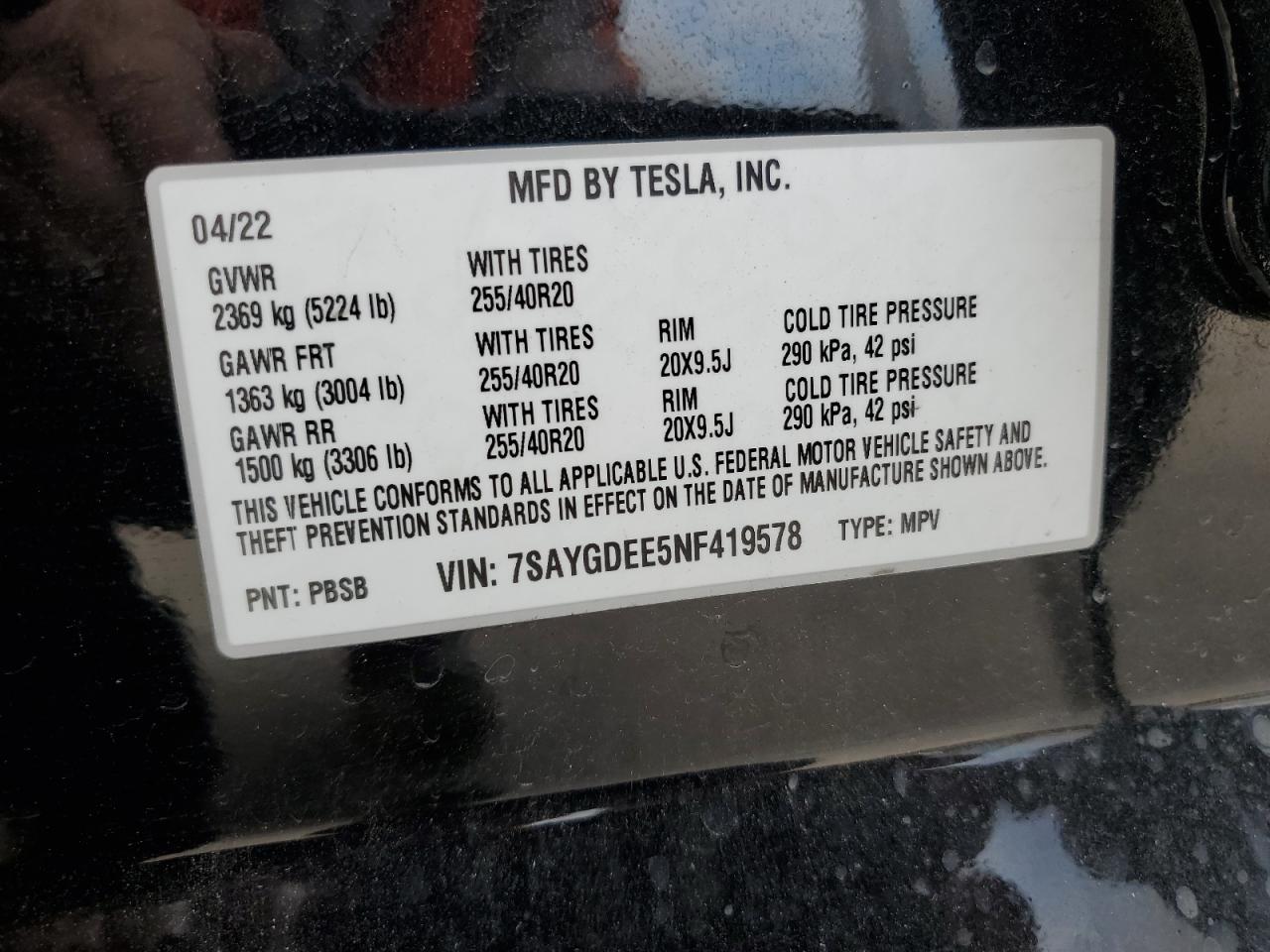 7SAYGDEE5NF419578 2022 Tesla Model Y