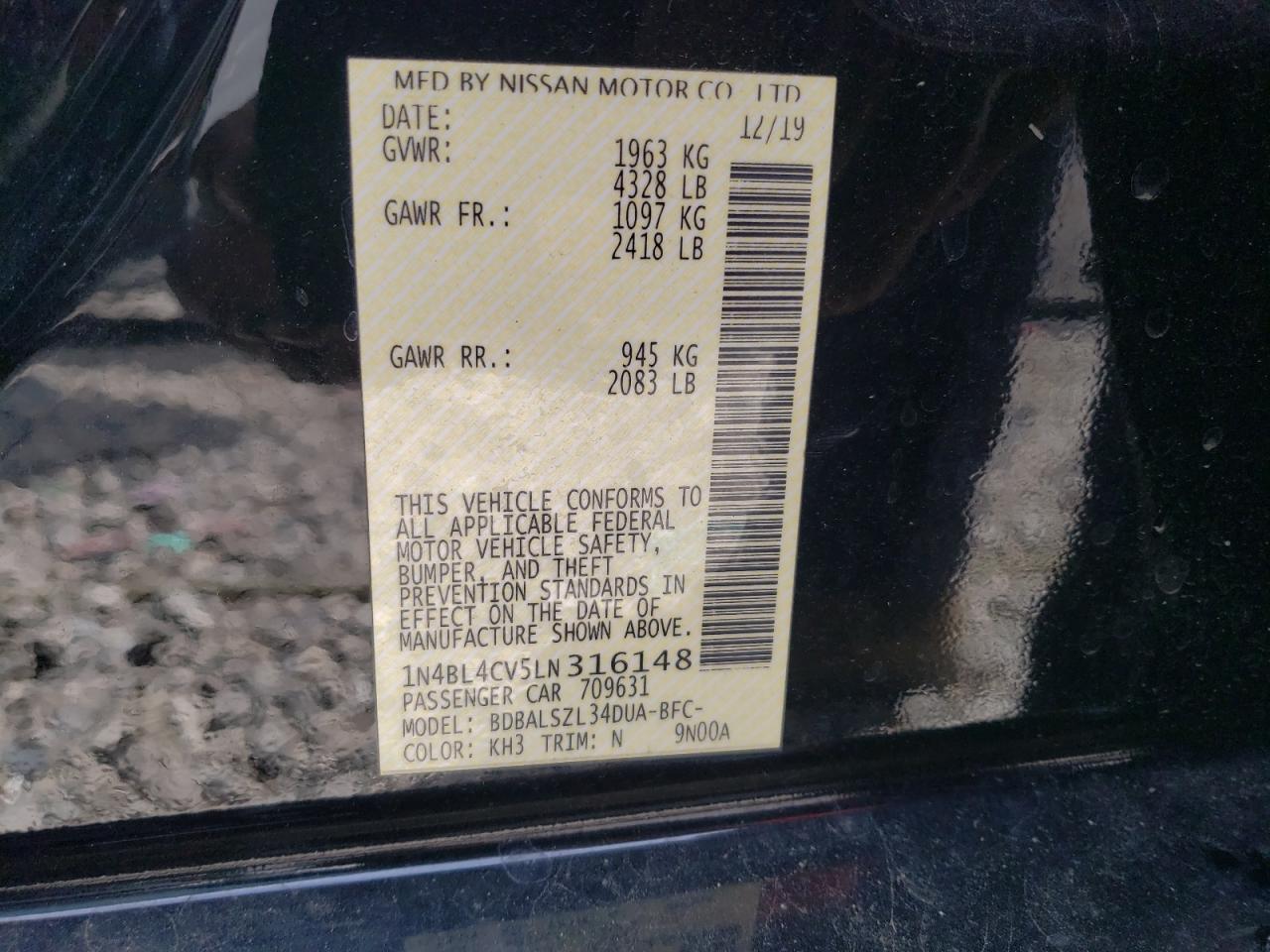 1N4BL4CV5LN316148 2020 Nissan Altima Sr